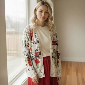 Christopher & Banks Christmas Themed Crystal Button-Up Cardigan
